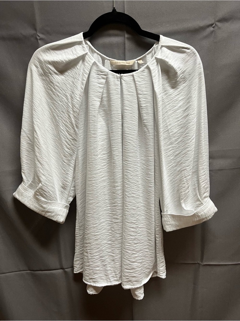 Soft Surroundings White Pleated Neck Blouse